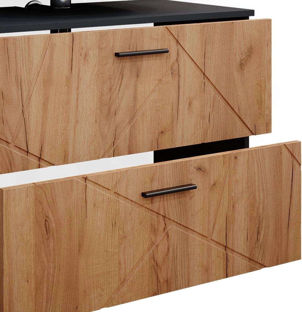 Set mobili bagno Irma, Quercia dorata/antracite, 80 cm, composto da mobile sottolavabo, specchiera e colonna alta