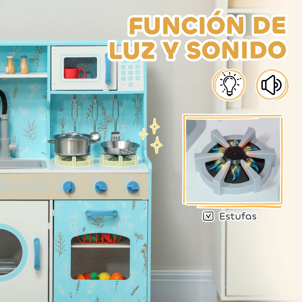 Cucina Giocattolo in Legno per Bambini con Accessori ¨C Zephmum ¨C Blu