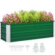 Fioriera da Giardino Senza Fondo con 2 Aree di Coltivazione, in Acciaio, 125x47x40 cm, Verde