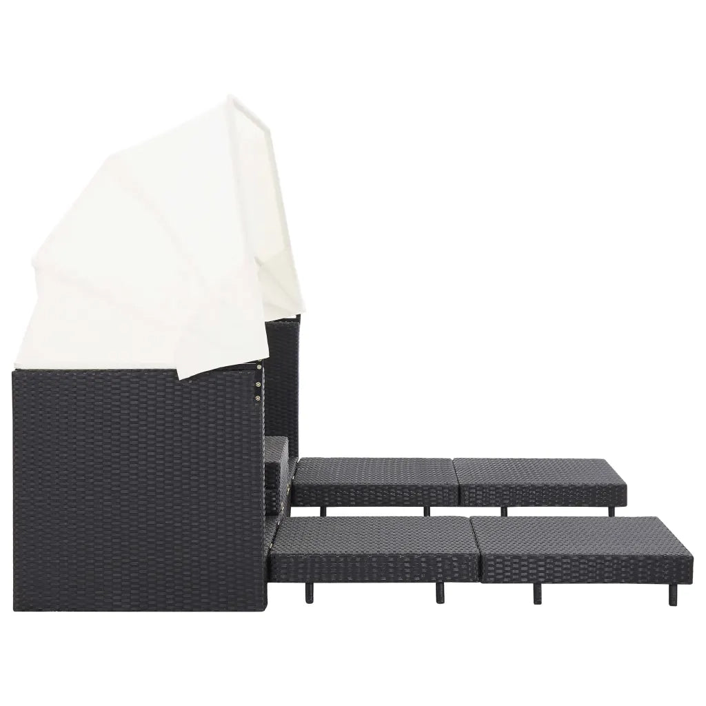 Divano Letto a 3 Posti Estendibile con Tetto Polyrattan Nero 46075