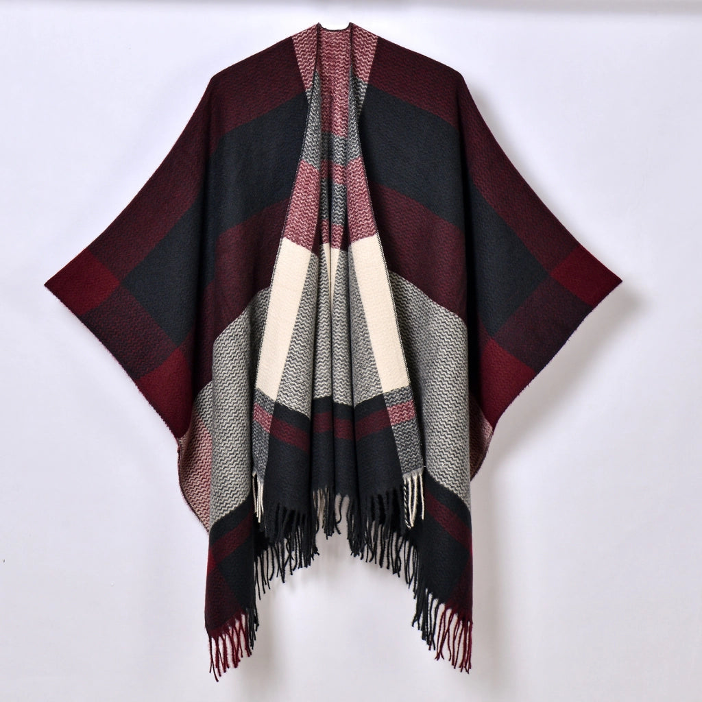 Nuovo scialle diviso con nappe, sciarpa semplice a quadri jacquard da donna