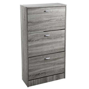 SCARPIERA 3 ANTE IN LEGNO TRUCIOLARE MELAMINICO, OGNI ANTA 2 DIVISORI IN LEGNO ROVERE GRIGIO 63 X 24 X 115 CM