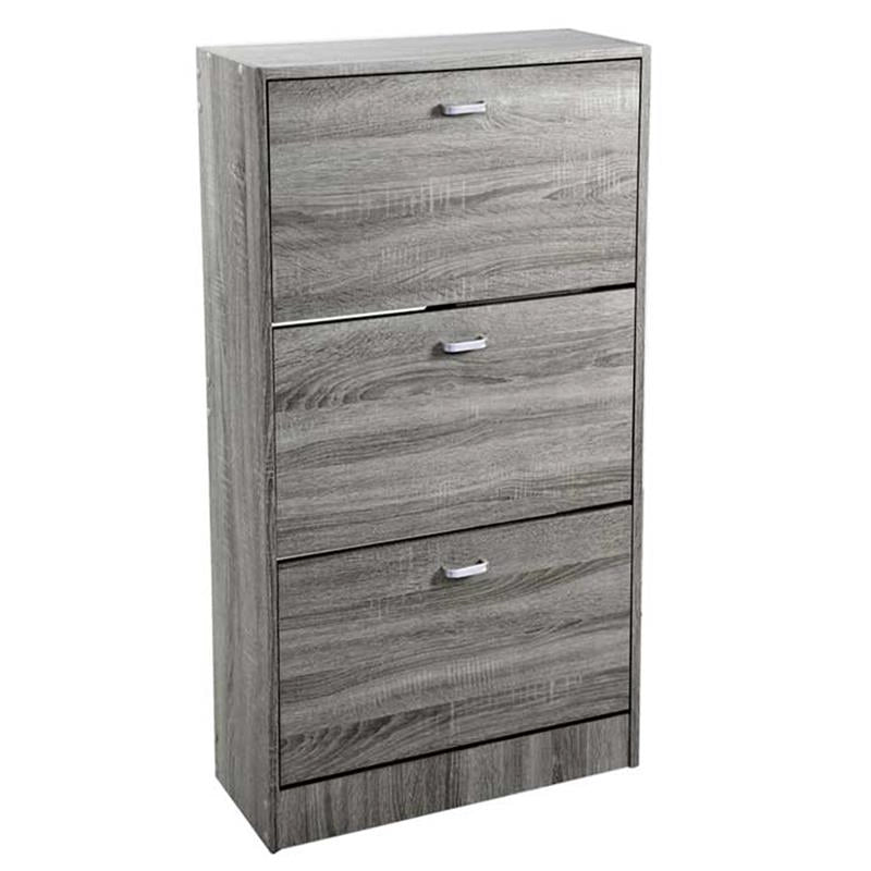 SCARPIERA 3 ANTE IN LEGNO TRUCIOLARE MELAMINICO, OGNI ANTA 2 DIVISORI IN LEGNO ROVERE GRIGIO 63 X 24 X 115 CM