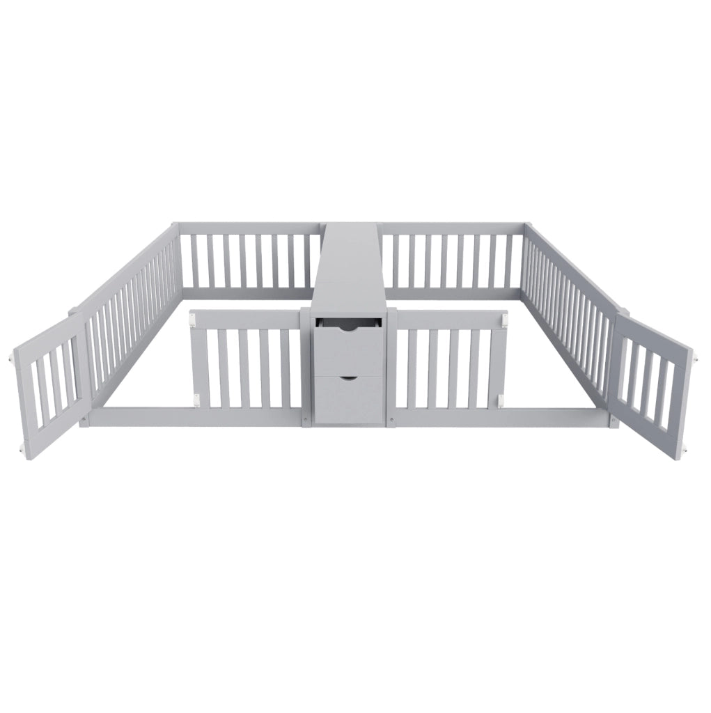 Letto multifunzione per bambini 90x200 cm con 2 posti, cassetti e libreria grigio