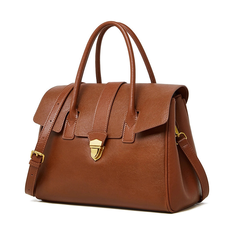 Borsa a mano e a tracolla da donna in vera pelle, marrone