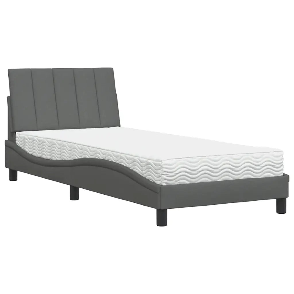 Letto con Materasso Hanko Grigio Scuro 80x200 cm in Tessuto