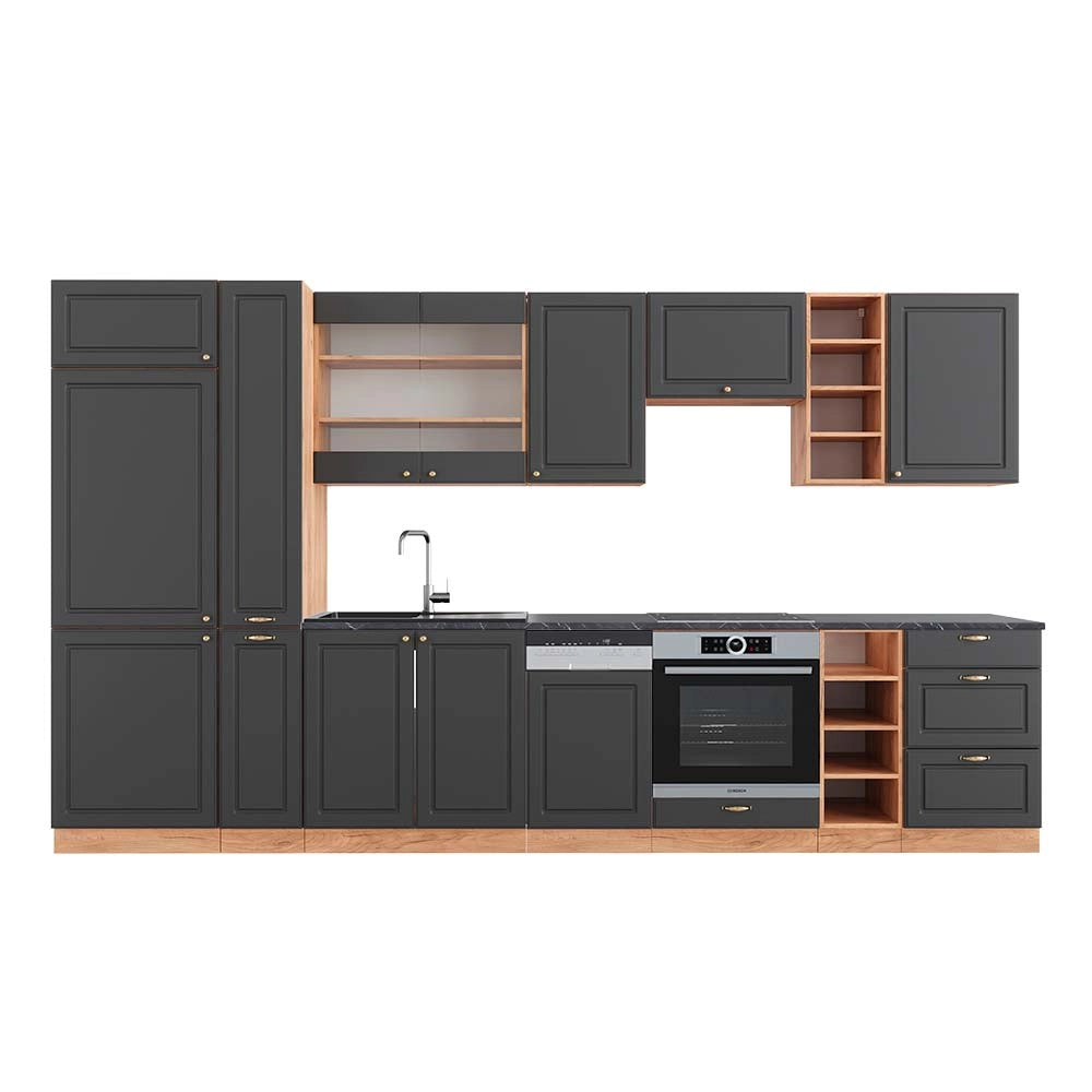 Cucina componibile Fame-Line Antracite rustico/Rovere dorato 355 cm, PL Antracite Vicco
