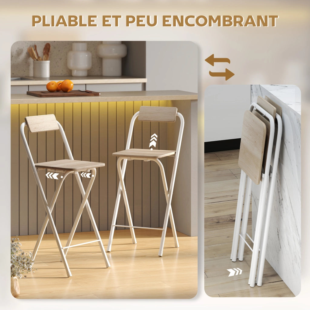 Sgabello da bar pieghevole con schienale e poggiapiedi ¨C Xylo ¨C struttura in metallo effetto legno naturale 87cm