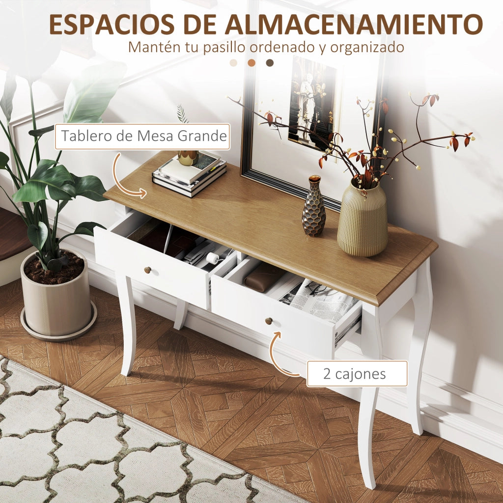 Consolle ingresso 2 cassetti stile francese ¨C Xylo ¨C legno bianco e marrone scuro 100x35x76,5 cm