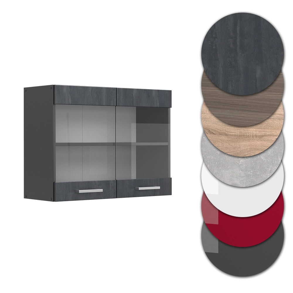 Vicco Mobile da cucina in vetro Calcestruzzo nero 80 cm