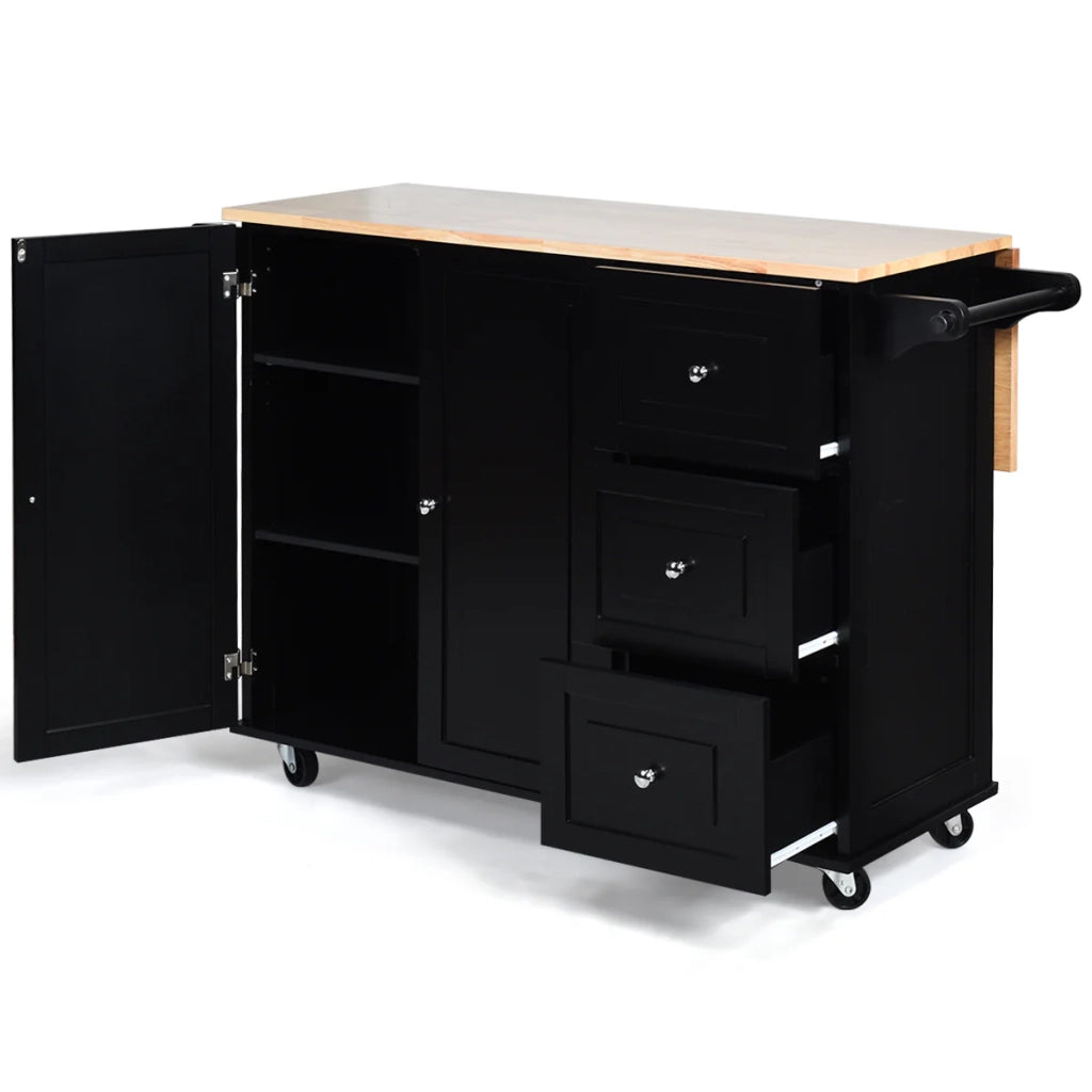 Carrello di servizio su ruote 136 x 76 x 91 cm multiuso piano di lavoro ribaltabile stile moderno MDF nero 20_0011651