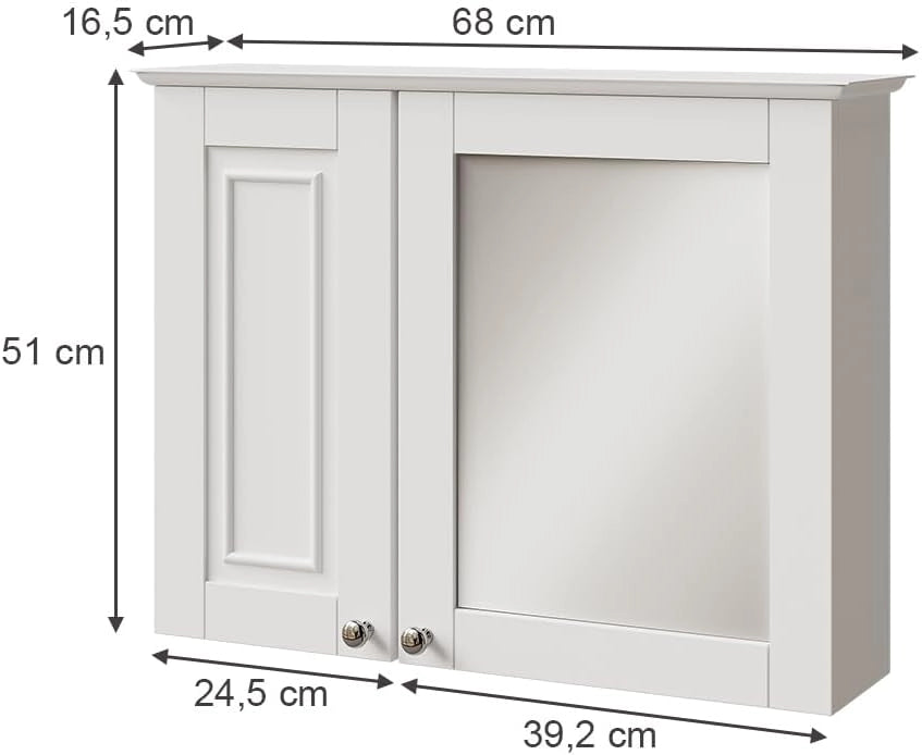 Mobile a specchio per il bagno Vanity, Bianco, 68 x 51 cm, per la conservazione di articoli da bagno e asciugamani