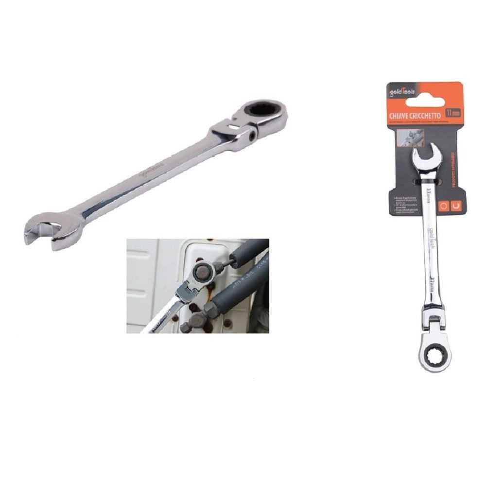 Trade Shop - Chiave A Cricchetto Combinata 11mm Testa Pieghevole Cromo Vanadio Utensile 91733 -