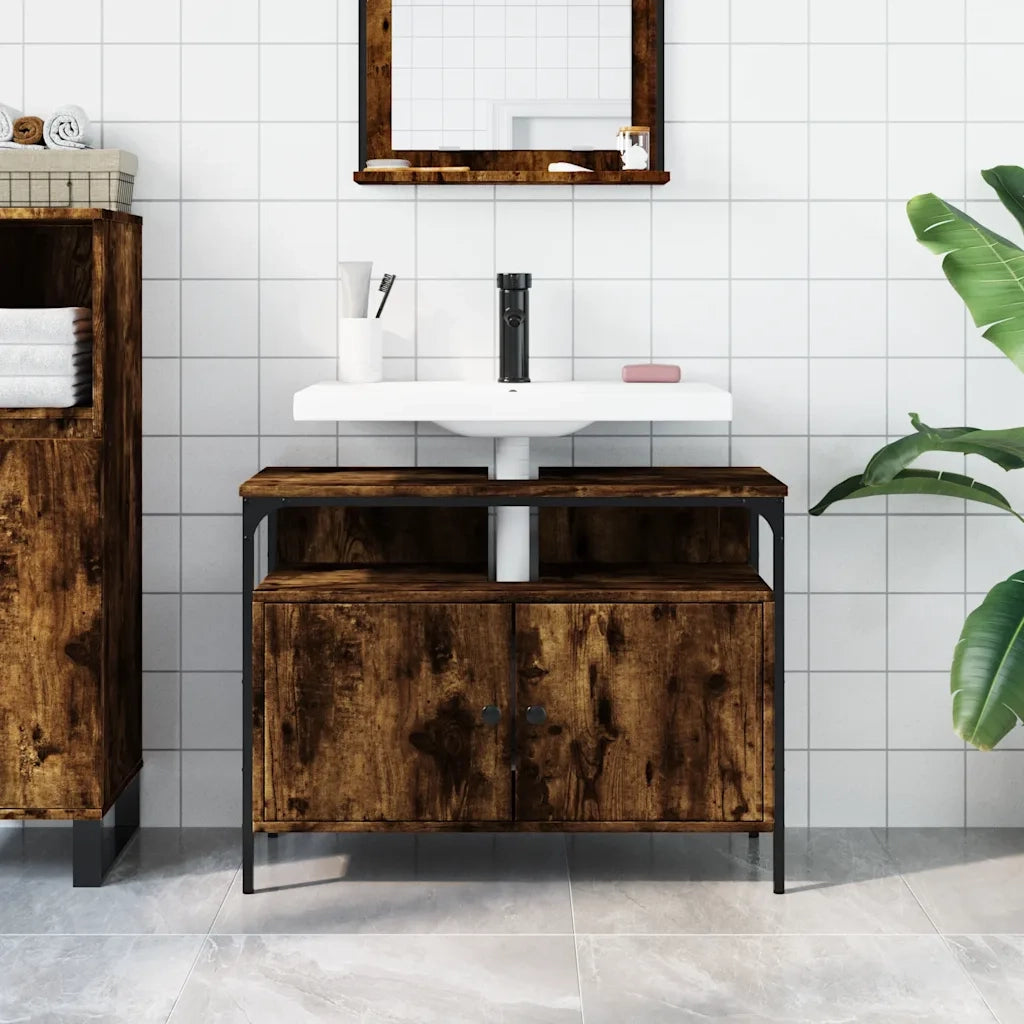 Mobile Lavabo Bagno Rovere Fumo 80x30x60 cm Legno Multistrato cod mxl 113542