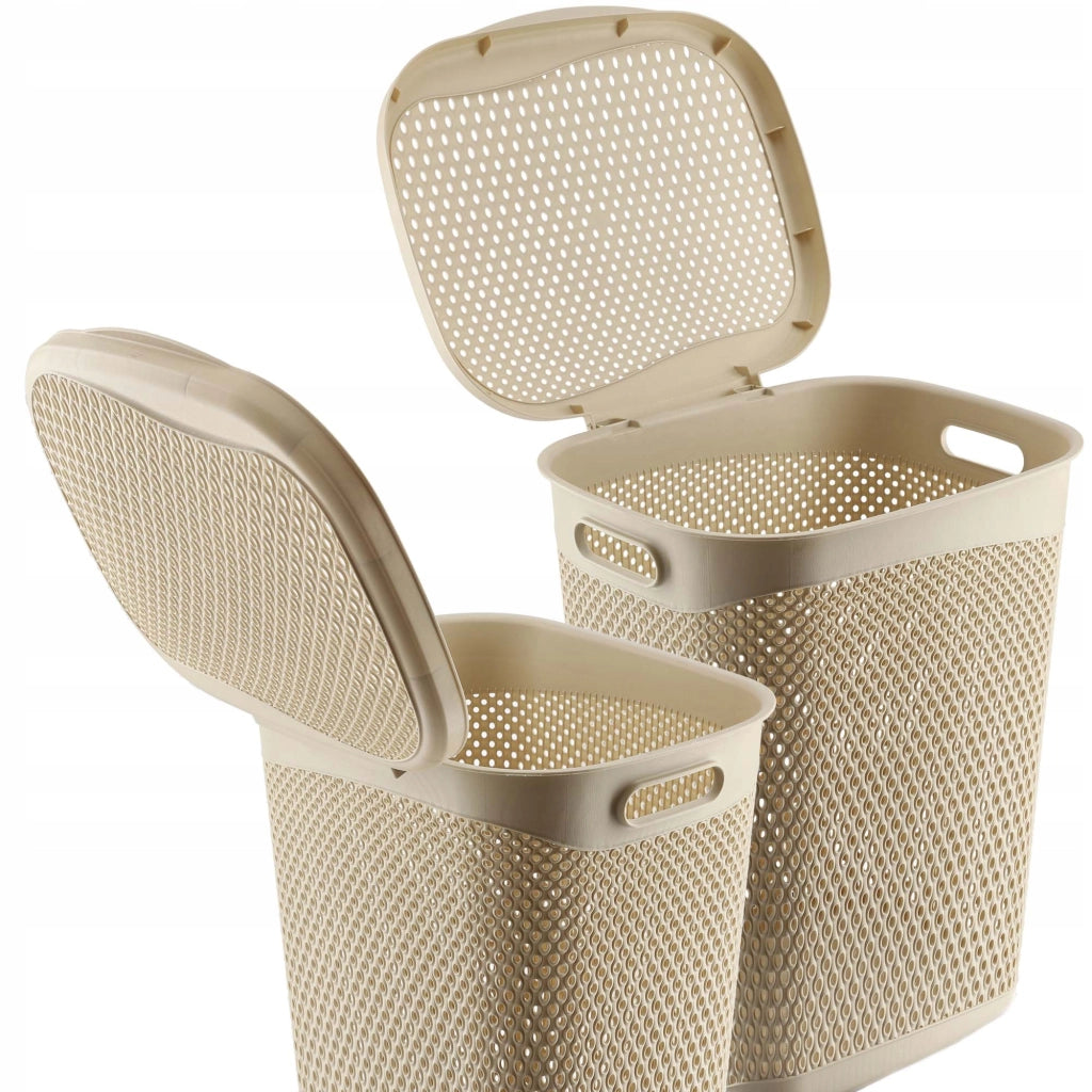 Cesto portabiancheria KADAX con coperchio, contenitore in plastica, 55 litri, beige