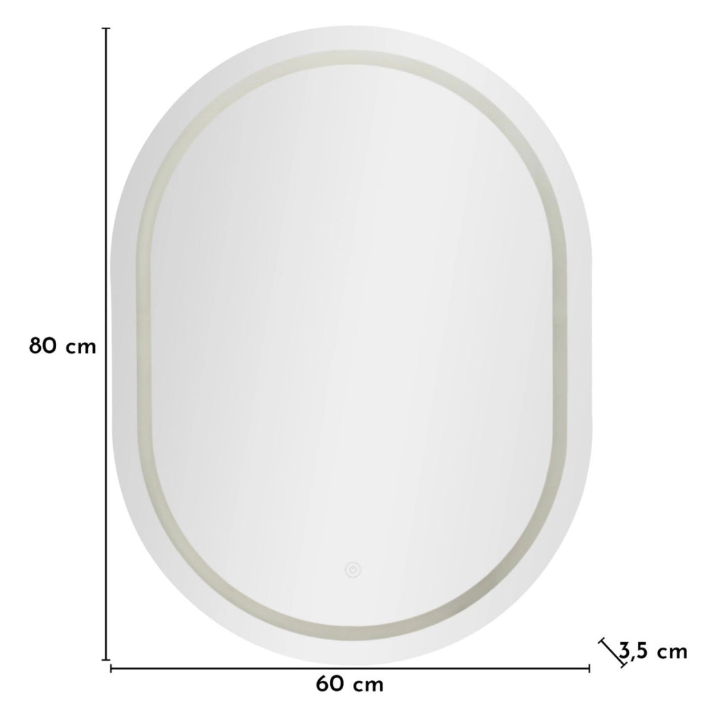Specchio con LED VKH1059, Argento, Vetro, 60x3,5x80 cm