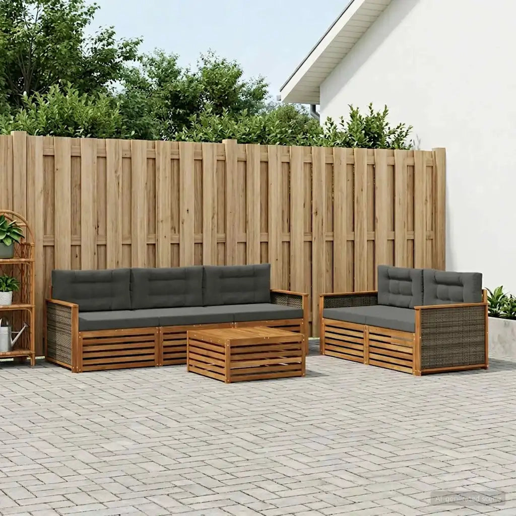 Set di divani da esterno con cuscino 6 pcs Naturale e Antracite 3383020