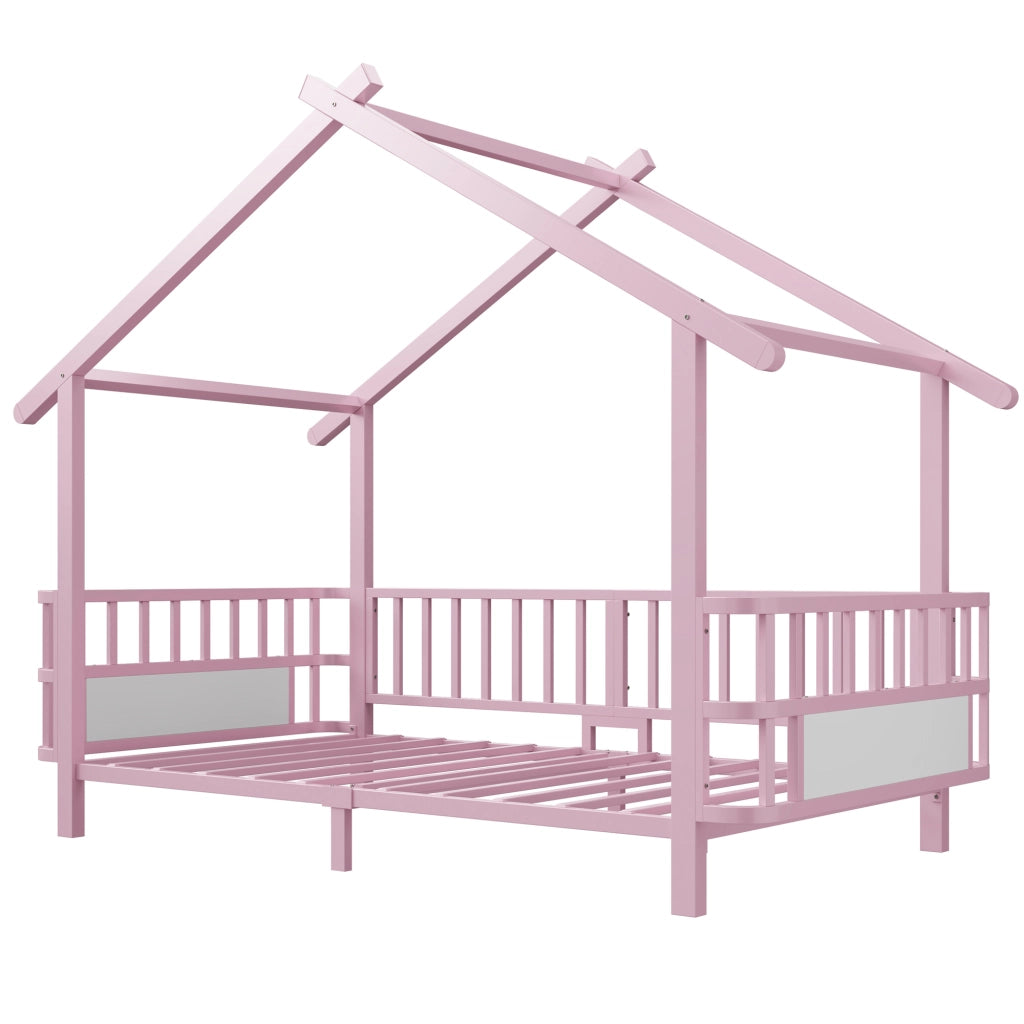 Letto per Bambini 90 x 200 cm con Gitter di Sicurezza e Tetto; in Metallo; Rosa