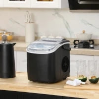 Macchina del Ghiaccio da 9 Cubetti in 6-12 Minuti con Cestello e Paletta Inclusi, 23.8x30.5x29 cm, Nero