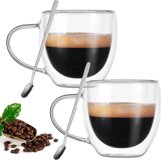 Tazze per Caffè a Doppia Parete 2 in 1 250ml Tazze per Cappuccino Latte Macchiato - Resistente al Calore - Per Caffè Tè Latte Succo Gelato