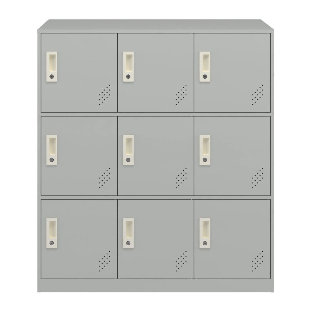 Armadietto metallico con 9 ante 100 x 90 x 40 cm acciaio laccato grigio chiaro 03_0009184