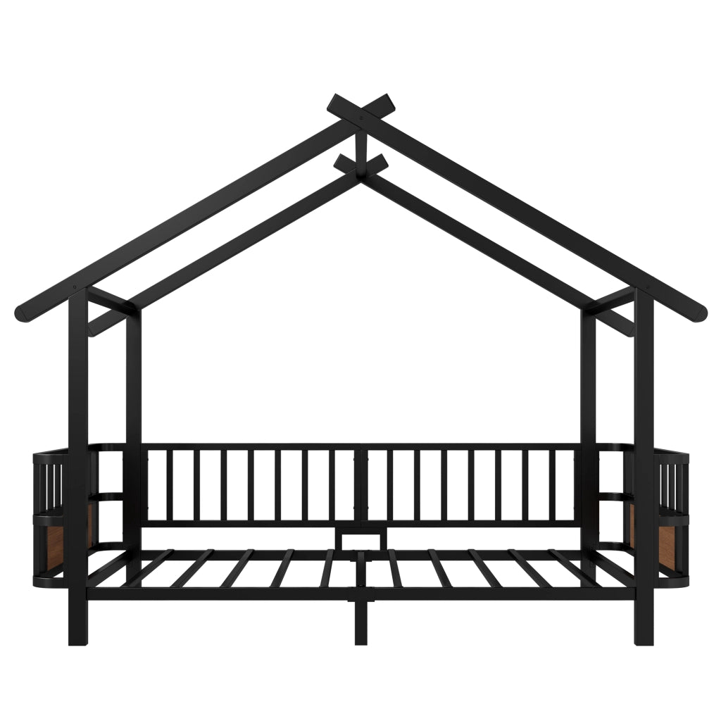 Letto per bambini in metallo a forma di casa, 90x200 cm, nero