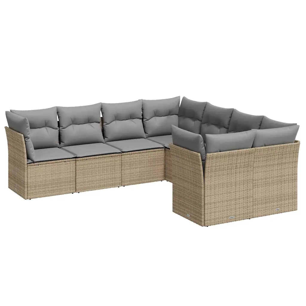 Set Divano da Giardino 8 pz con Cuscini Beige in Polyrattan 3250428