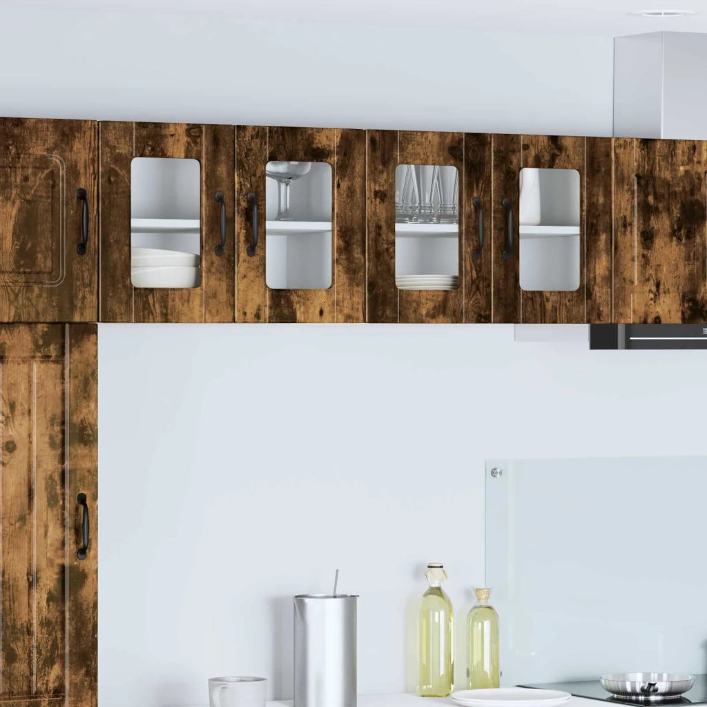 Pensile da cucina | Mobile in vetro da parete PORTO 2 pz Rovere fum¨¦