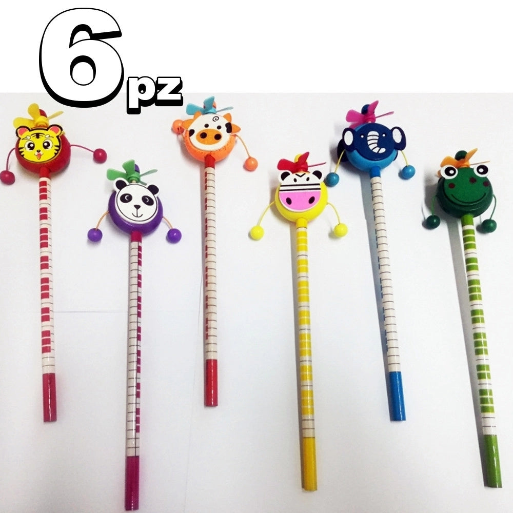 Trade Shop - Set 6 Matite Matita Animali Cartoon Scuola Gadget Bomboniere Compleanno Regalini -