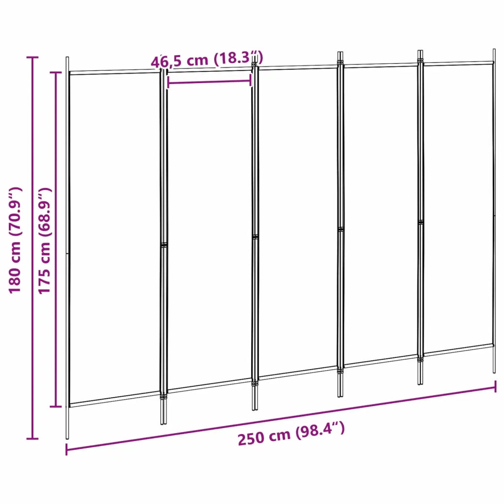 Divisorio Ambienti | Divider per stanze | Paravento a 5 Pannelli Beige 250 x 180 cm Tessuto