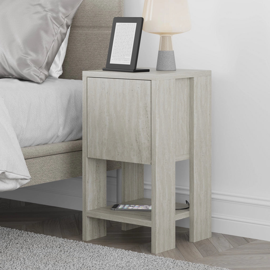 Comodino in legno "Ema" - 30 x 30 x 55 cm - Travertino