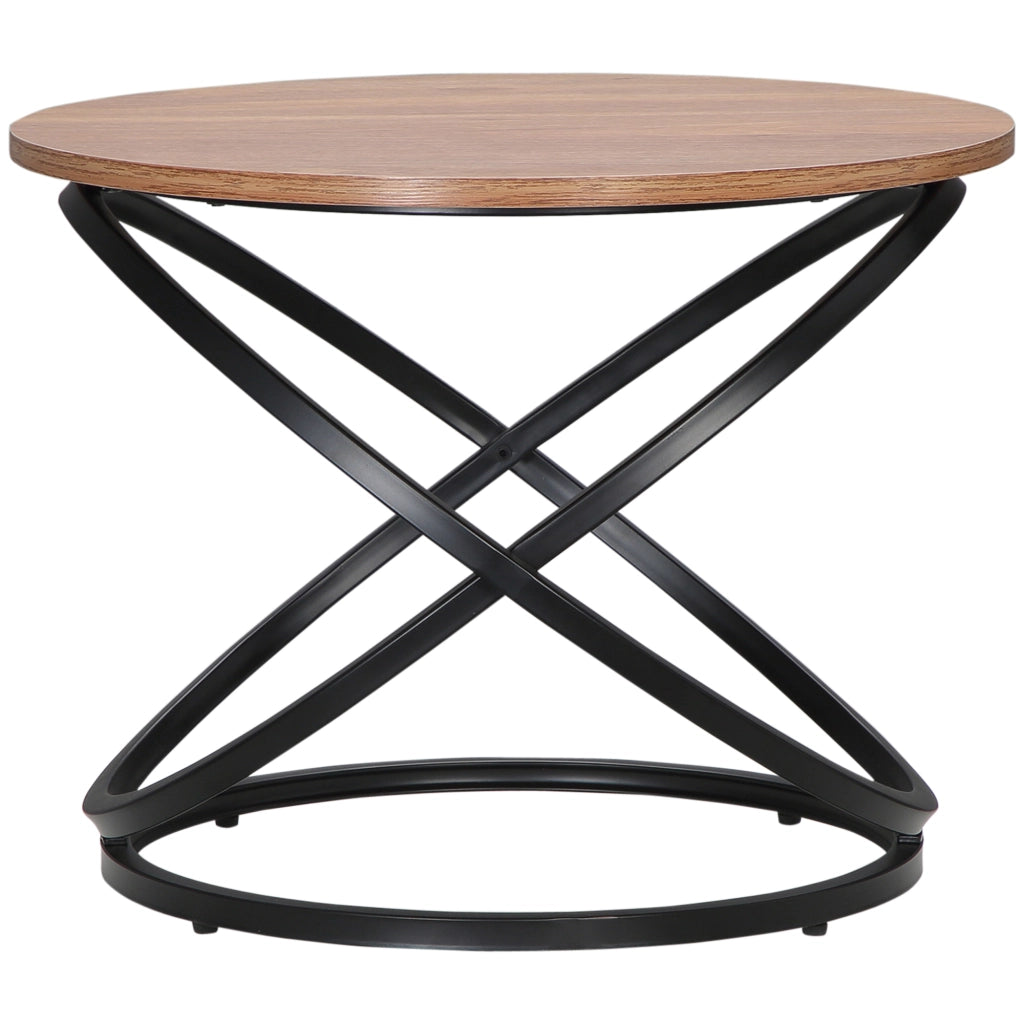Tavolino da caff¨¨ rotondo stile industriale ¨C zephmum ¨C metallo nero piano legno ?60x46 cm