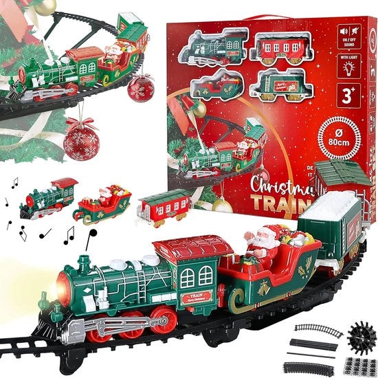 Treno elettrico di Natale - Treno di Natale elettrico - Treno intorno all'albero di Natale - Decorazione di Natale a vapore - Treno giocattolo di Natale - Treno di Natale con luce e suono - Decorazione di Natale - Accessori del villaggio di Natale