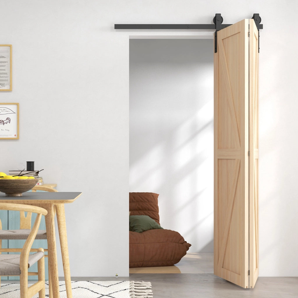 Kit Porta Scorrevole a Pannello Pieghevole per 2 Ante ¨C Zephmum ¨C Nero 122 cm