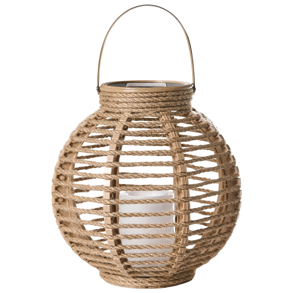 Set da giardino di 2 lanterne in canapa naturale con illuminazione a LED e pannello solare a basso consumo energetico in stile boho