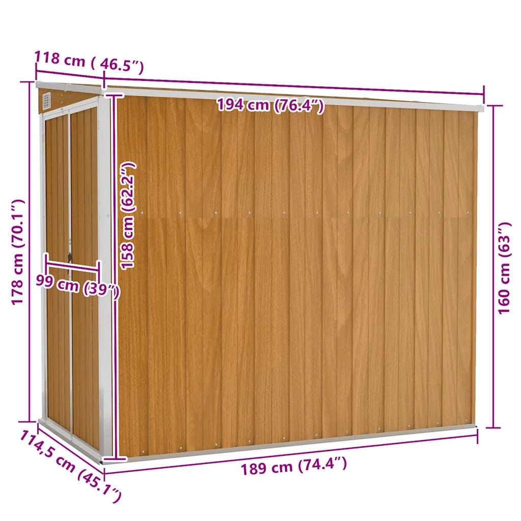 Capanno Giardino a Parete Marrone 118x194x178cm Acciaio Zincato CFW5394022