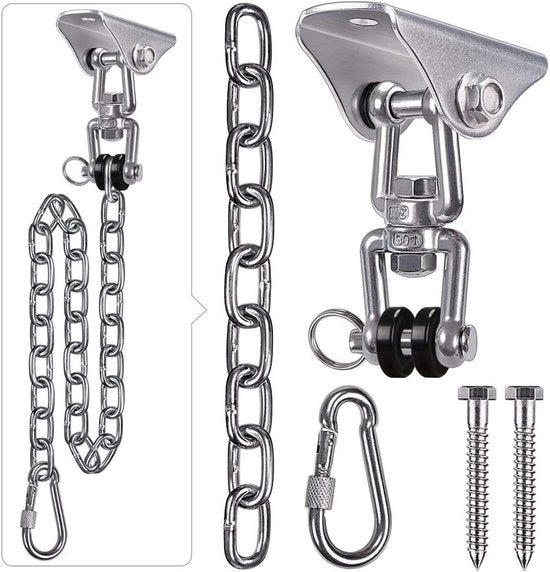 Porta oscillanti in acciaio inossidabile 304 di alta resistenza con catena e carabiner rotativi 360° 2 viti per sedie a dondolo in legno di set di dondolo per la veranda