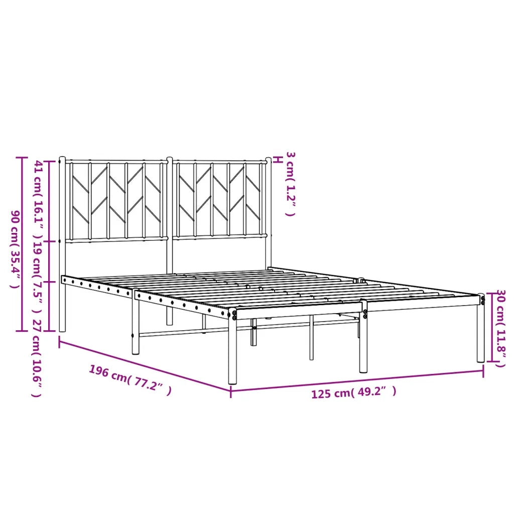 Letto matrimoniale | Letto per adulti | Giroletto con Testiera Metallo Bianco 120x190 cm