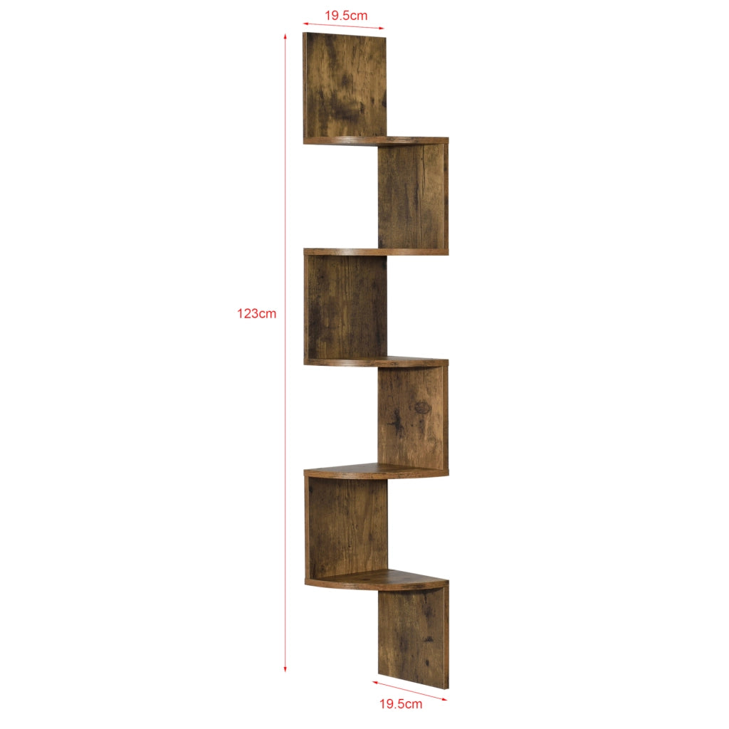 Scaffale Angolare da Parete Lysaker Design Zigzag con 5 Ripiani - Effetto Noce [en.casa]