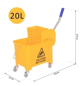 Carrello per pulizie 60x27x70,5 cm in plastica gialla con pressa -
