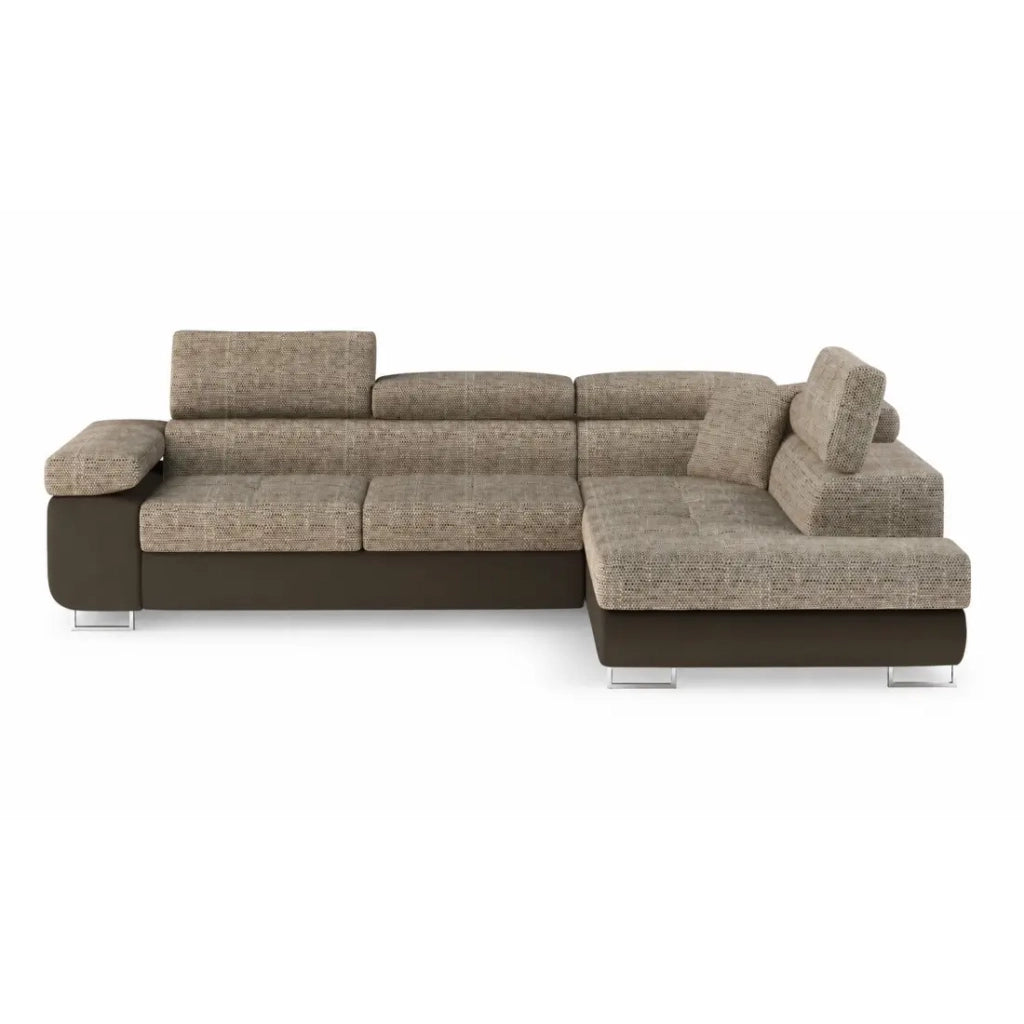 Divano angolare convertibile MENTON beige e marrone bouclé – 4 posti con contenitore