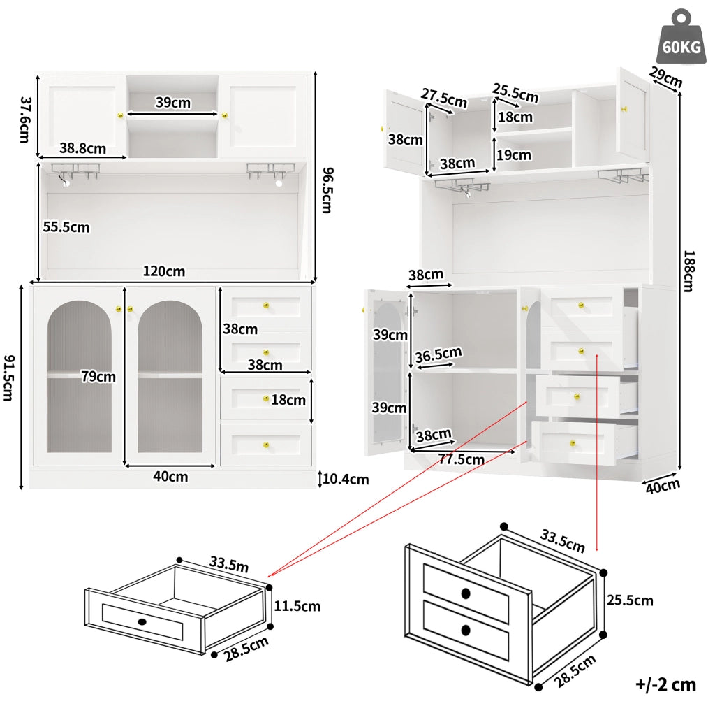 Credenza 120x40x188 cm con striscia LED controllabile da app in MDF bianco