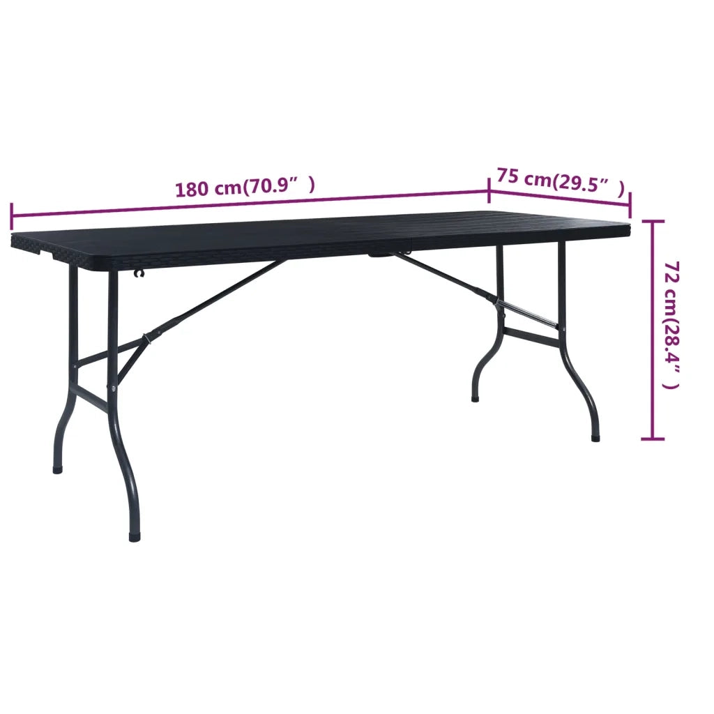 Tavolo da Giardino Pieghevole Nero 180x75x72 cm in Rattan HDPE 48831