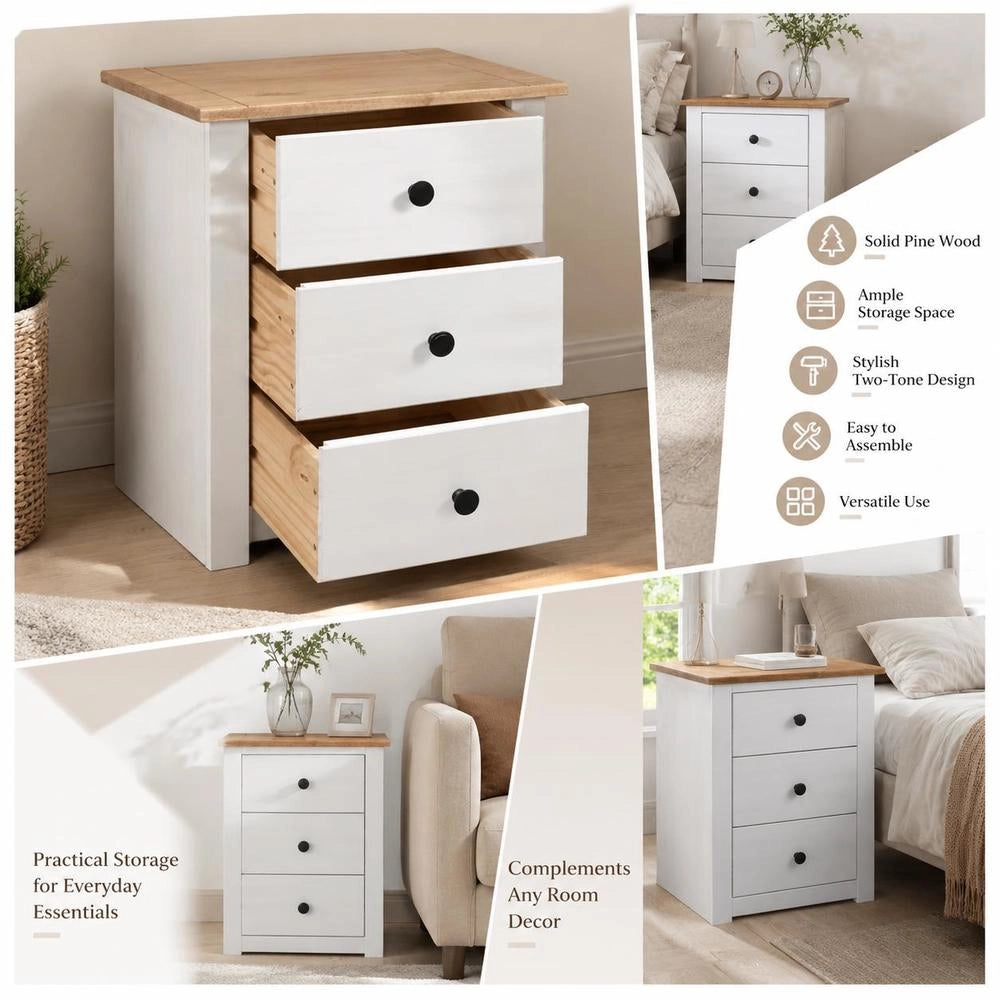 White Bedside Table, 46 X 40 X 57 Cm, Panama Pine