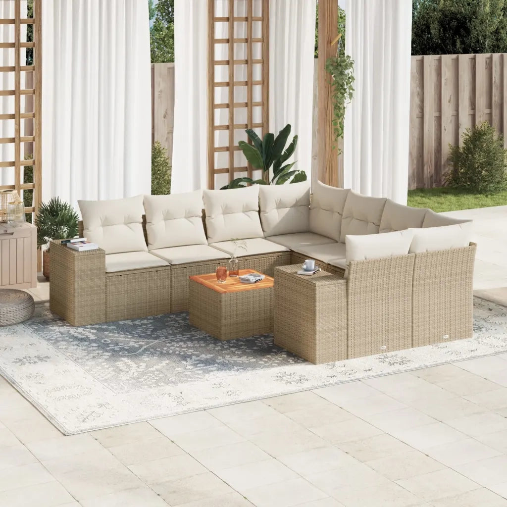 Set Divano da Giardino 9 pz con Cuscini Beige in Polyrattan 3225372