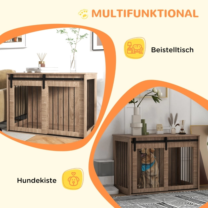Gabbia/cuccia per cani, con serratura, effetto legno, design rustico, 98 cm x 58 cm x 67 cm, noce + nero