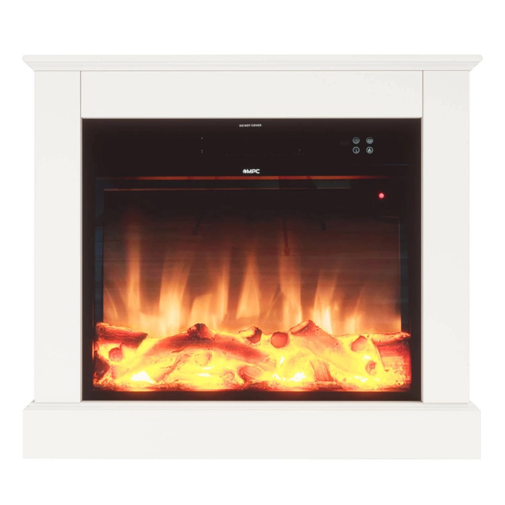 Caminetto Elettrico Mpc Camilloxxlbianco 75cm Legno Bianco 750w1500w Effetto Fiamma Led Realistico Termostato Automatico Modalita Solo Luce Telecomando Incluso Prodotto In Europa
