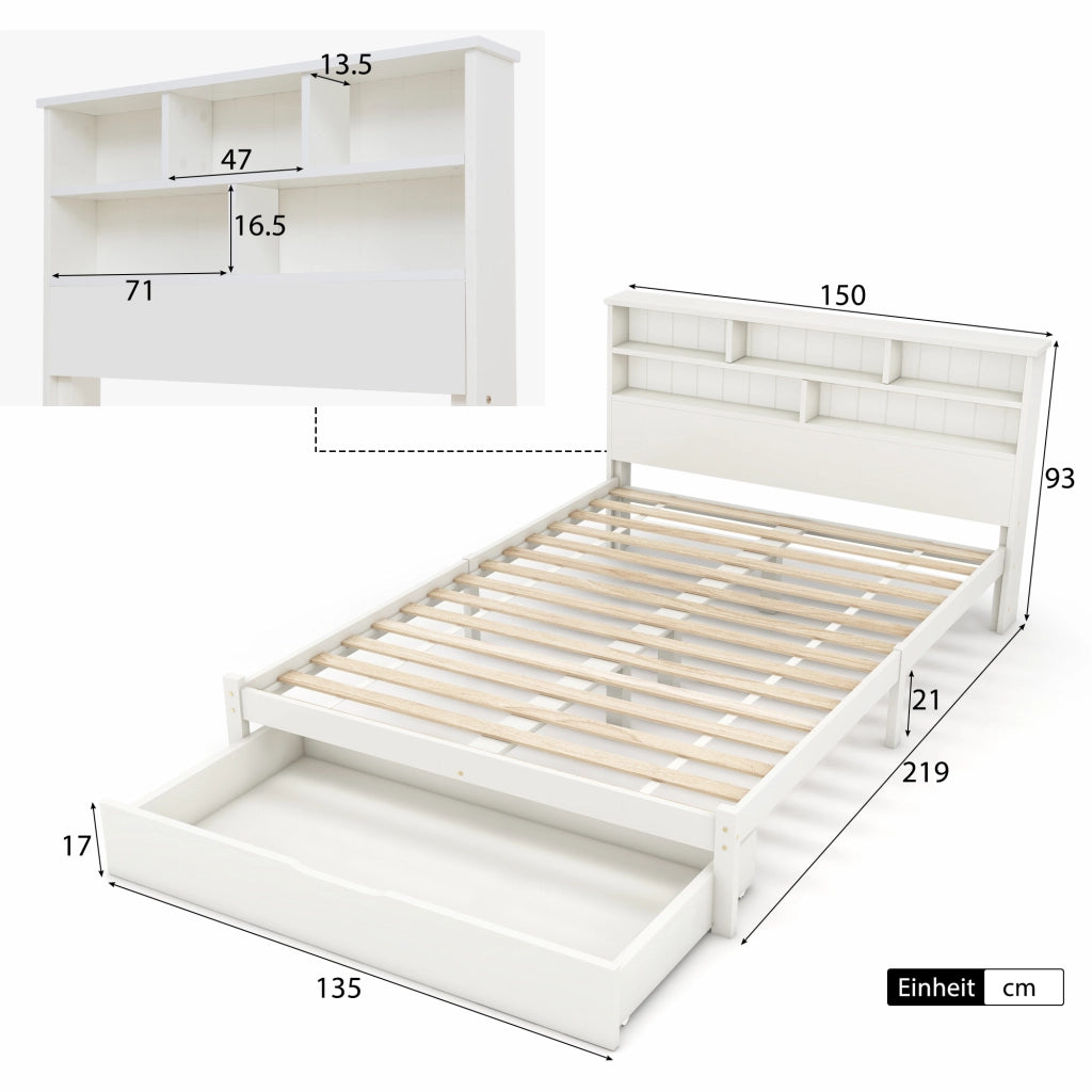 Letti contenitori 140x200 cm con testiera libreria; legno; bianco (Senza materasso)
