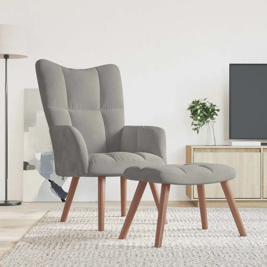 Divano Sedia-Poltrona Relax con Poggiapiedi Grigio Chiaro in Velluto 457000