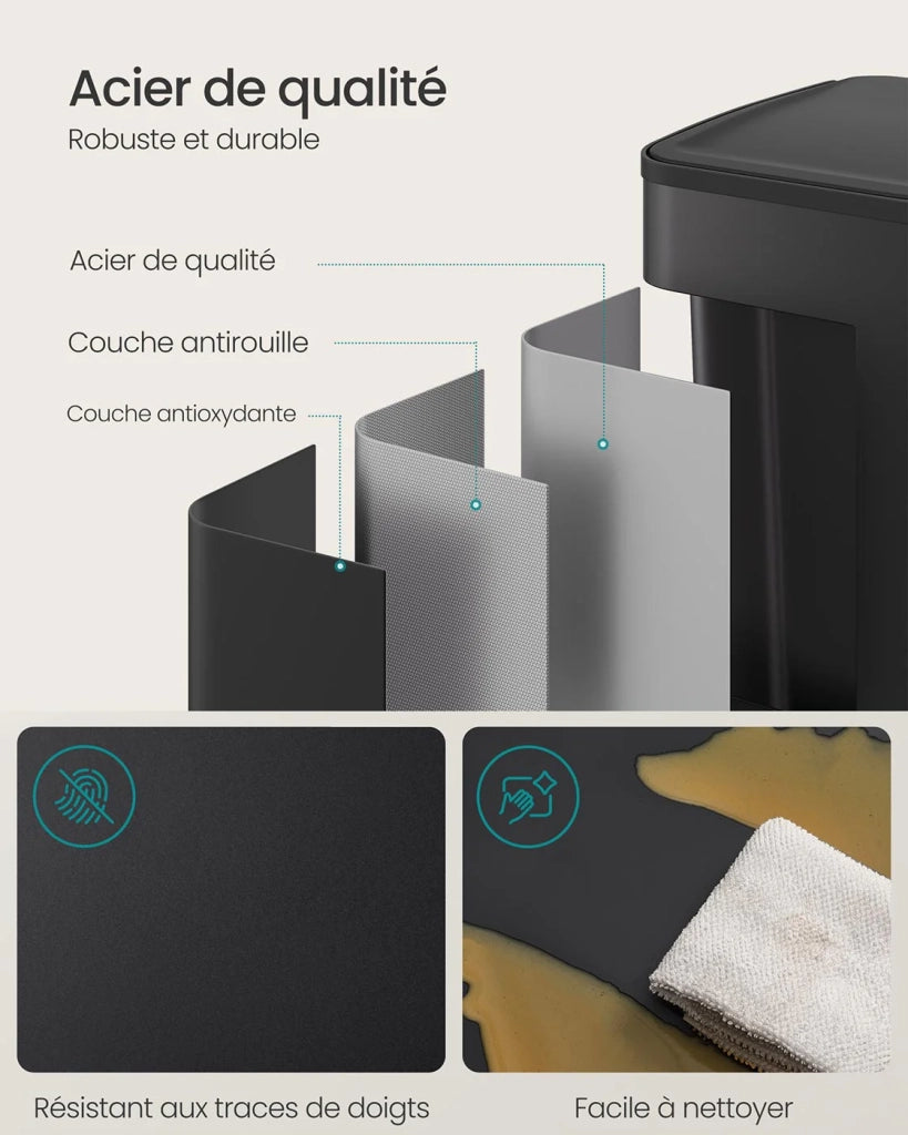 Pattumiera da cucina 2 x 30 litri 2 scomparti pattumiera a pedale con coperchio a chiusura ammortizzata secchi interni in acciaio 15 sacchi per la spazzatura inclusi nero 12_0007180